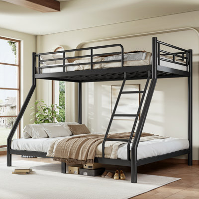 Lit superposé en métal Queen size x Queen, 160 cm L x 149 cm l x 244 cm H, monobloc, structure tubulaire ronde noire, insonorisée, sans sommier.