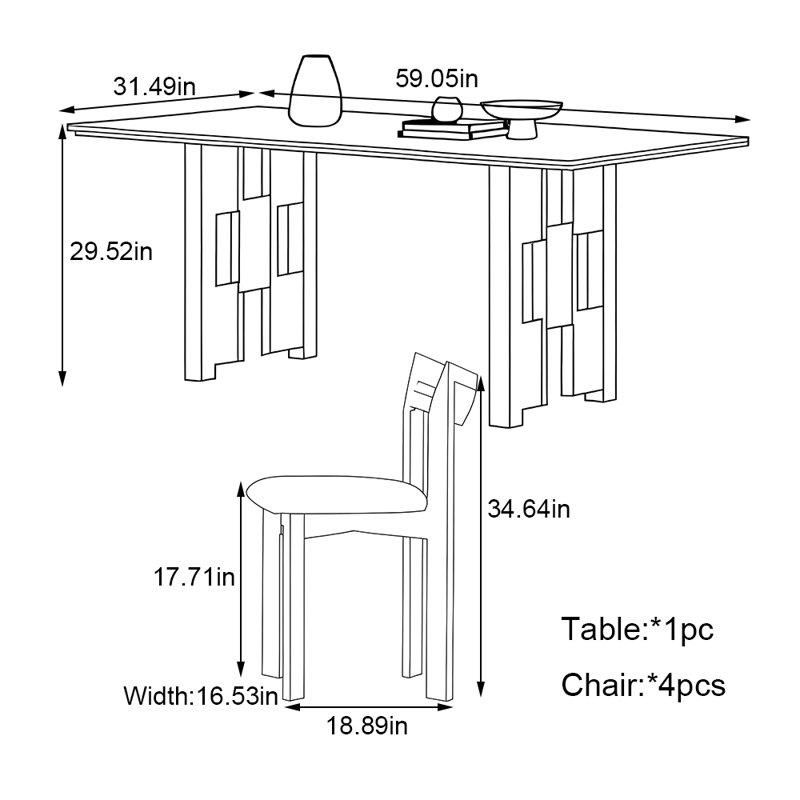 Ensemble de tables de roches noires mates, 5, H 29,52 po x L 59,05 po x l 31,49 po