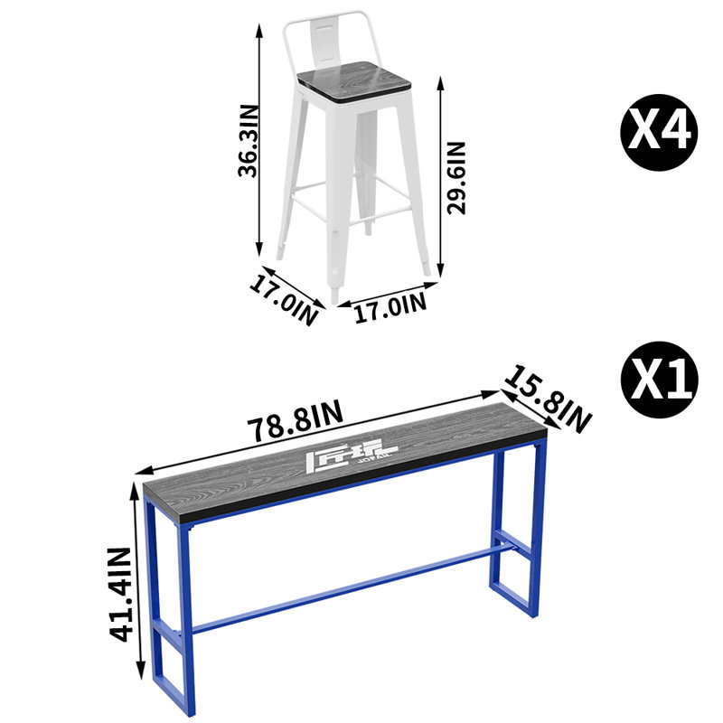Ensemble de table haute et de chaises style industriel L 15,8 po, H 41,4 po x L 78,8 po x l 15,8 po