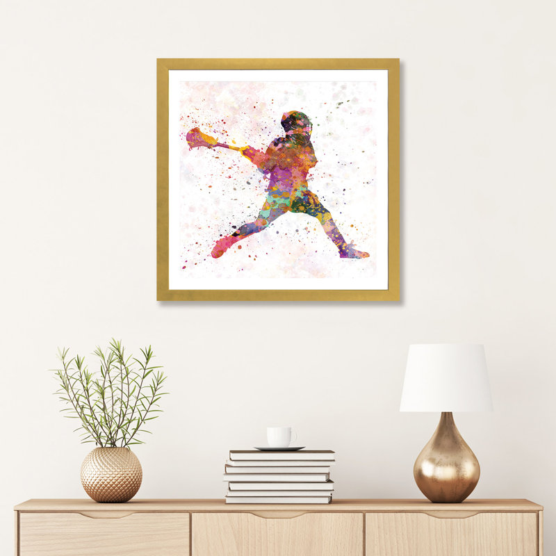 «Lacrosse Man Player III» par Paul Rommer - impression d'art graphique, Papier encadré doré, H 24 po x l 24 po x p 1 po