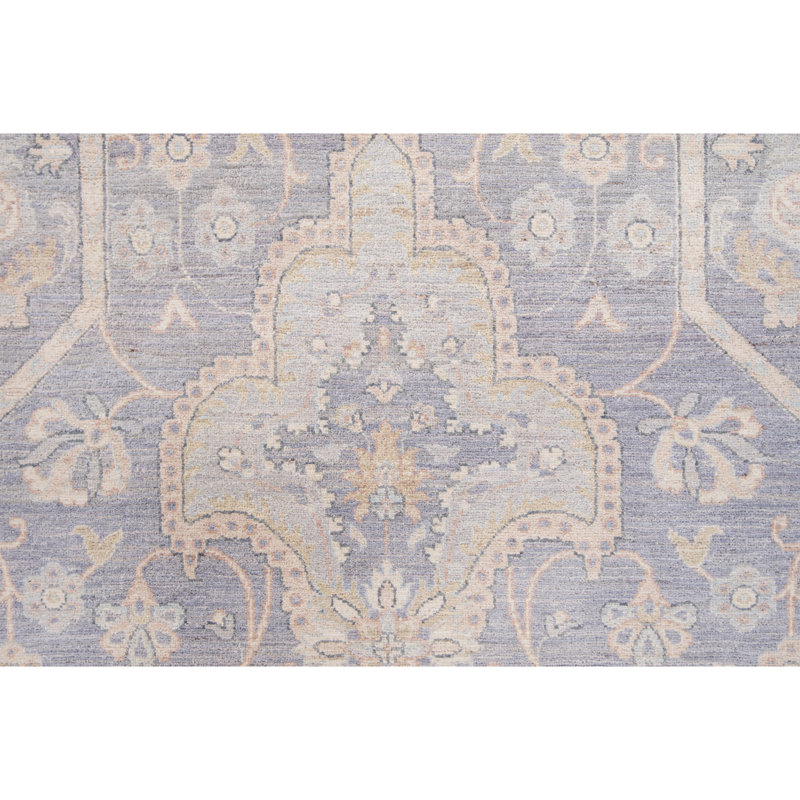 Hand Knotted Wool Area Rug in Gray And Dark Gray