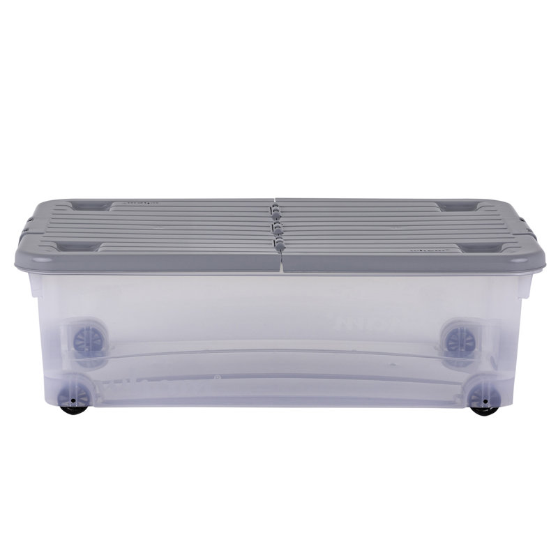 Wham 32L Box with Wheels & Folding Lid Pack of 5 Clear/Cool Grey
