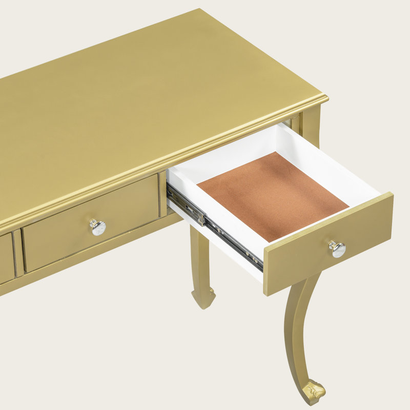 Meuble-lavabo de luxe avec miroir ovale, coiffeuse à 3 tiroirs avec rangement, console élégante pour chambre à coucher, vestibule ou salon