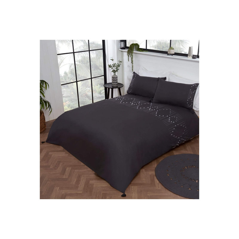 Rohrbaugh Polyester Solid Colour Duvet Cover Set with Pillowcases Included, Charcoal, Super King - 2 Standard Pillowcases