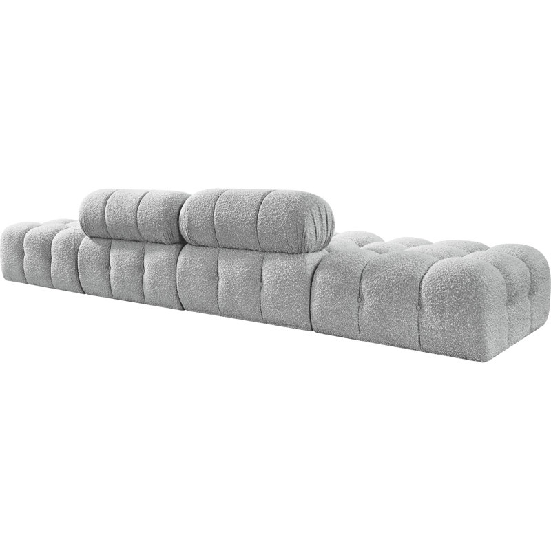 Ames Upholstered Sofa, Grey Boucle Fabric, 2 Armless, 2 Ottoman