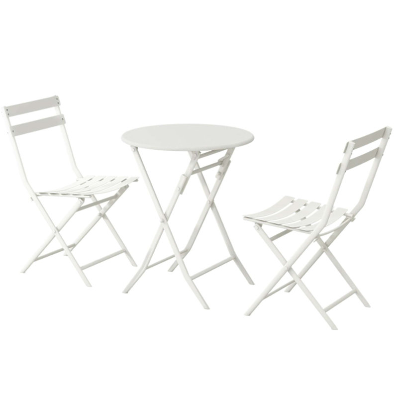 3 Piece Patio Bistro Set With Foldable Round Table And Chairs, Durable And Space-Saving For Outdoor Use, White