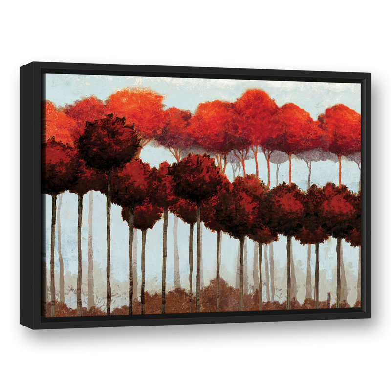 « line trees », reproduction de peinture à l’acrylique sur toile tendue, H 18 po x l 24 po, Cadre noir