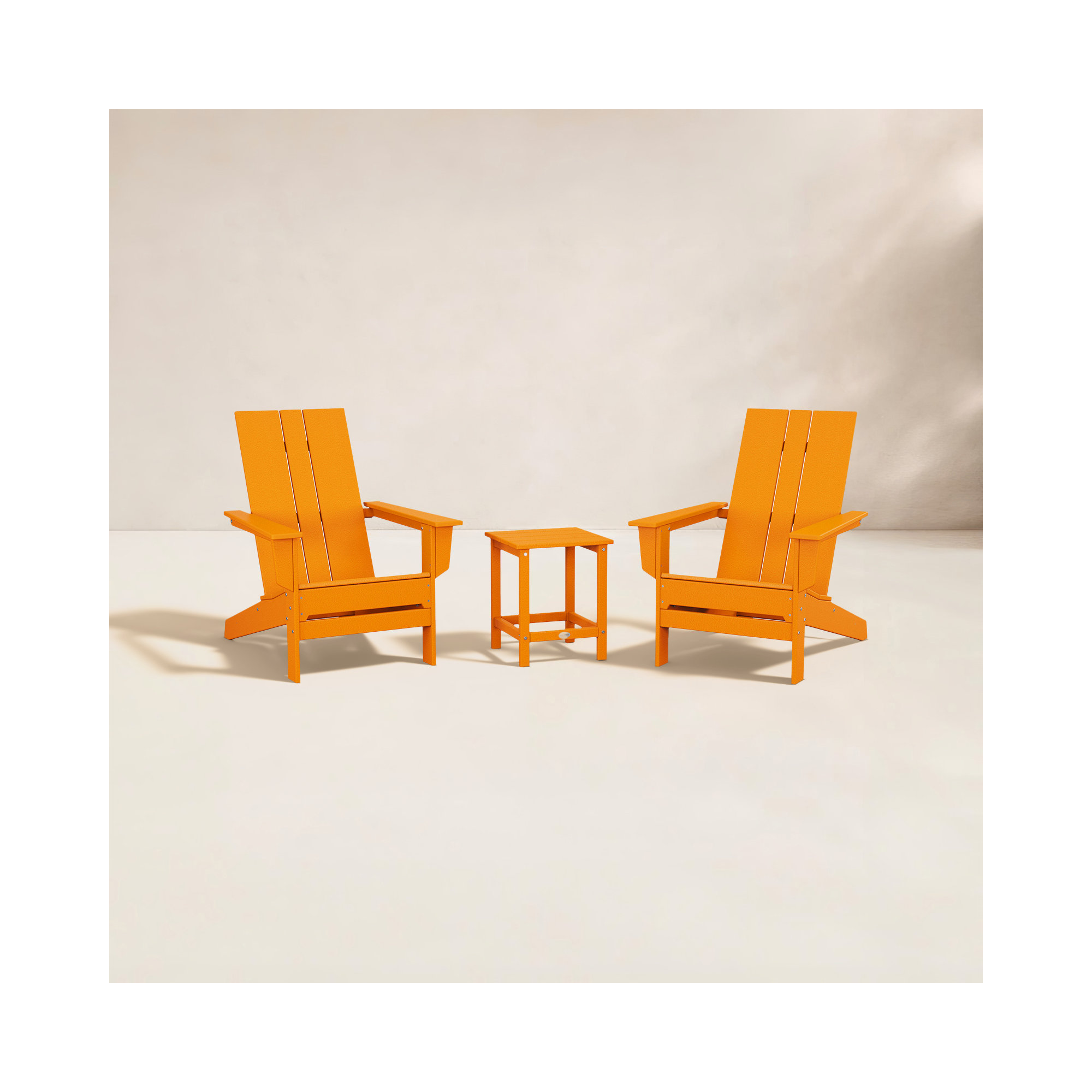 POLYWOOD x AllModern Adirondack Chairs with Table, Tangerine
