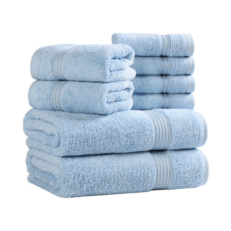 Ensemble de 8 serviettes de bain de luxe en coton égyptien doux et absorbant certifié Alexia Heritage, Bleu clair