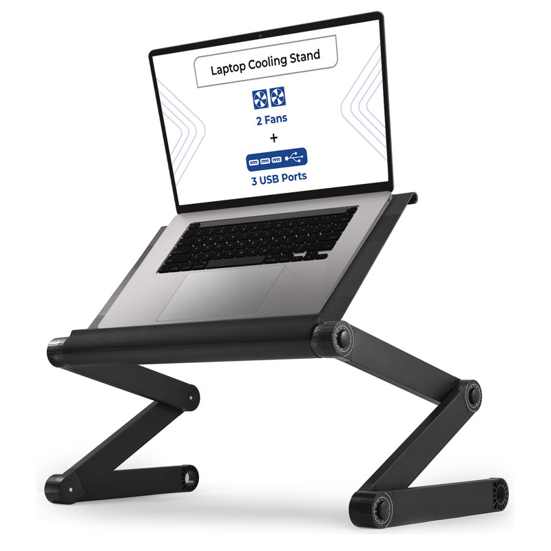 Uncaged Ergonomics WorkEZ Executive Laptop Stand and Lap Desk - Extra-Wide Adjustable Laptop Table with Cooling Fans - Black