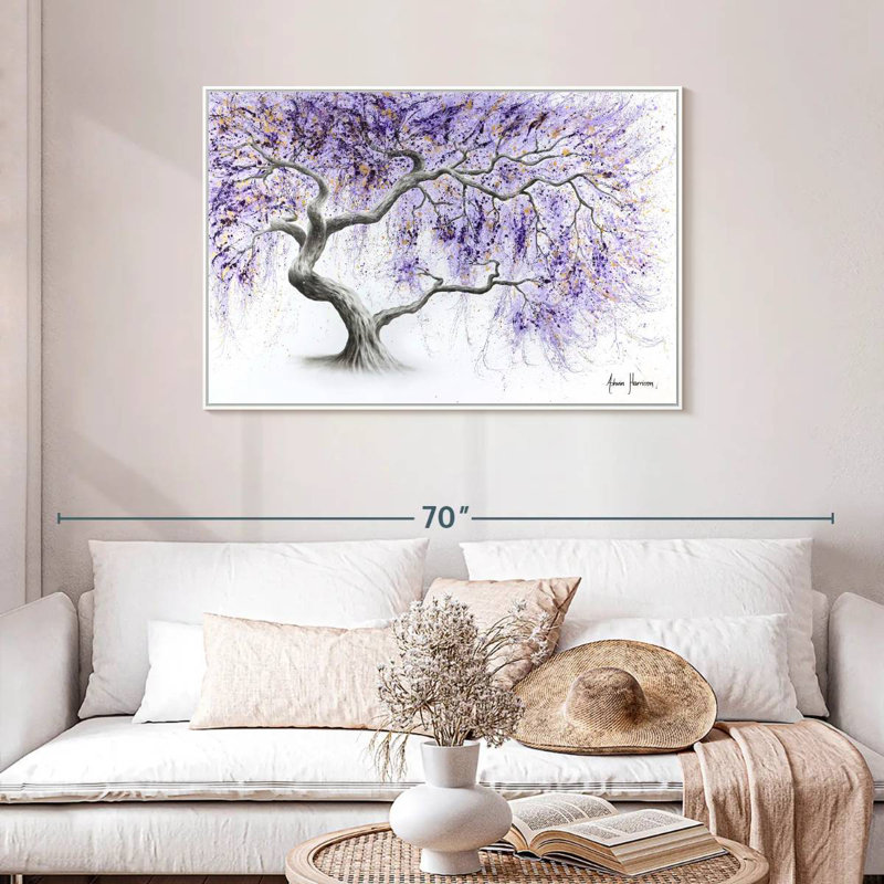 Arbre de prospérité mauve, 43 po x 29 po, Cadre flottant blanc