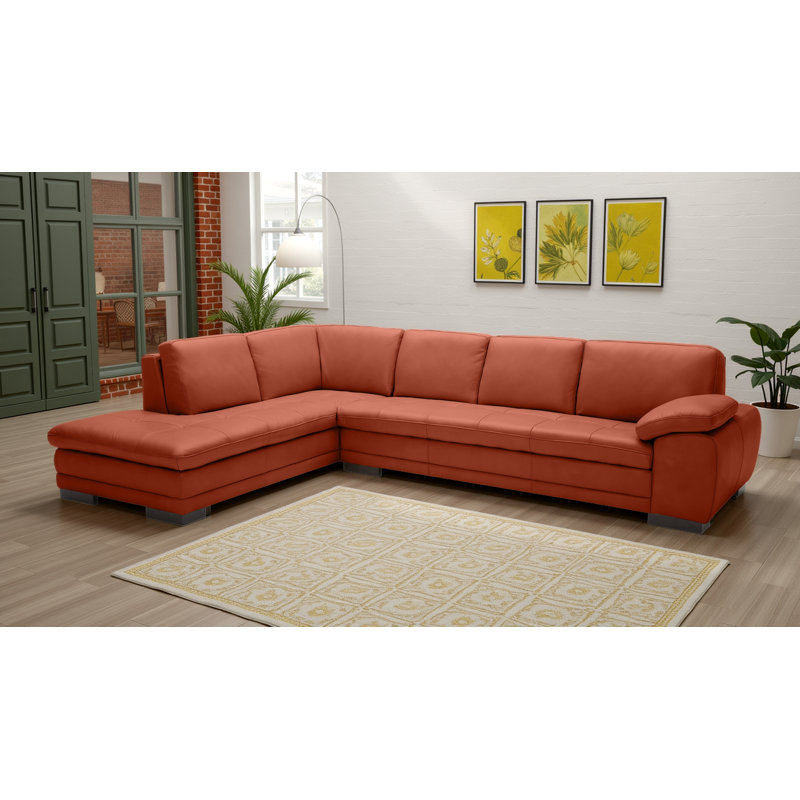 Canapé modulaire en cuir 2 pièces Nottingham, Cuir véritable orange