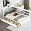Lit plateforme simple avec tête de lit tapissier, 2 tiroirs, tablettes, rangement en blanc pour tablettes en bois confortables et fonctionnelles