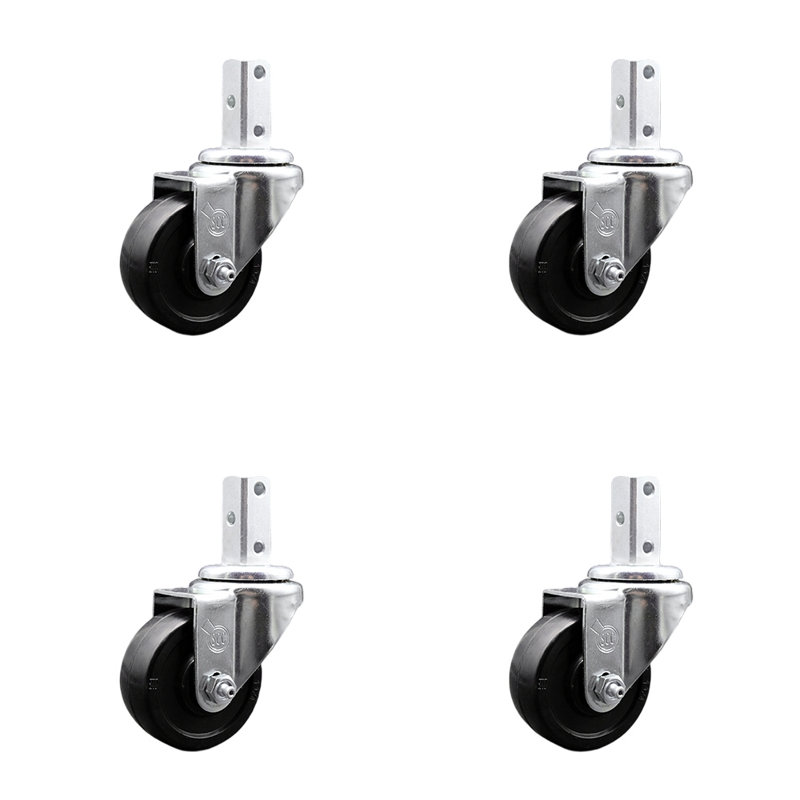 Soft Rubber Wheel Swivel Square Stem Caster Set Service Caster