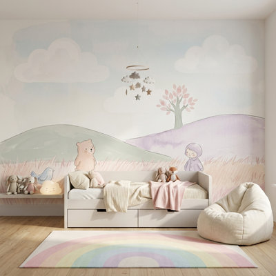 Papier peint fantaisie aquarelle amovible pastel