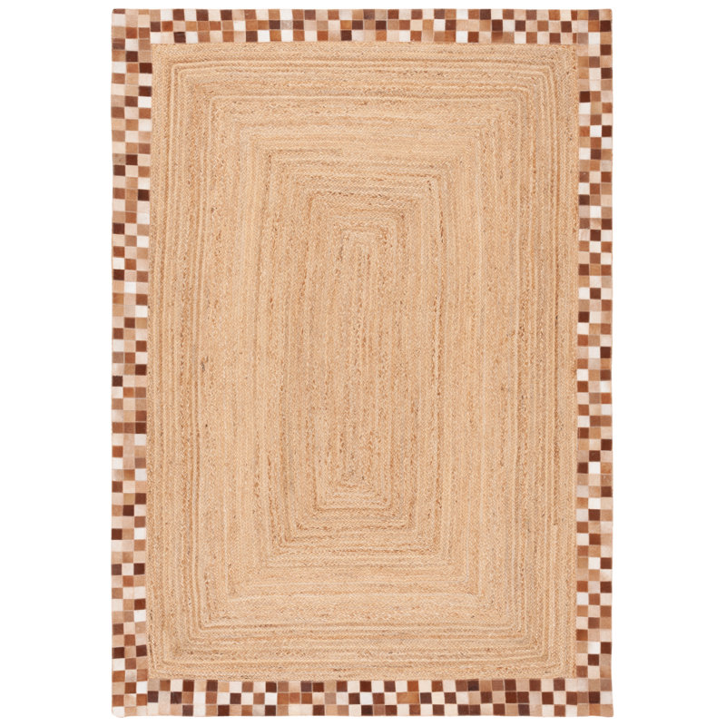 Dafney Hand Loomed Leather/Jute Checkered Rug in Tan, Rectangle 8' x 10'