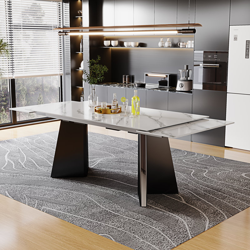 Table de salle à manger extensible de 63 à 94,5 po Glam Modern, Blanc montagne enneigée