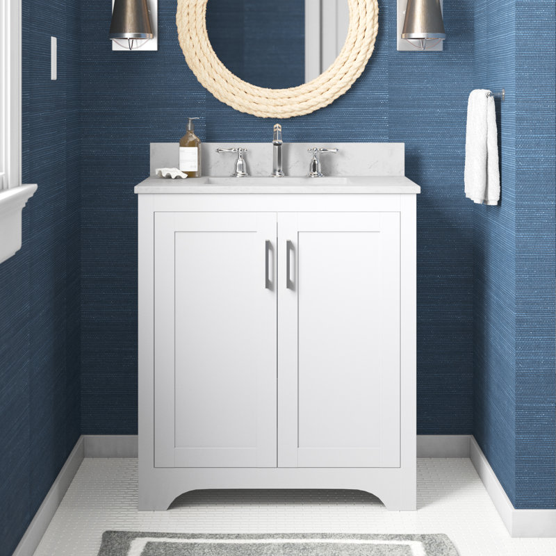 Moore 30'' Single Bathroom Vanity with Engineered Marble Top, White