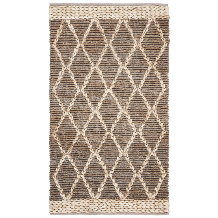 Alfread Natural Fiber Hand Loomed Jute/Cotton Geometric Rug in Natural/Gray