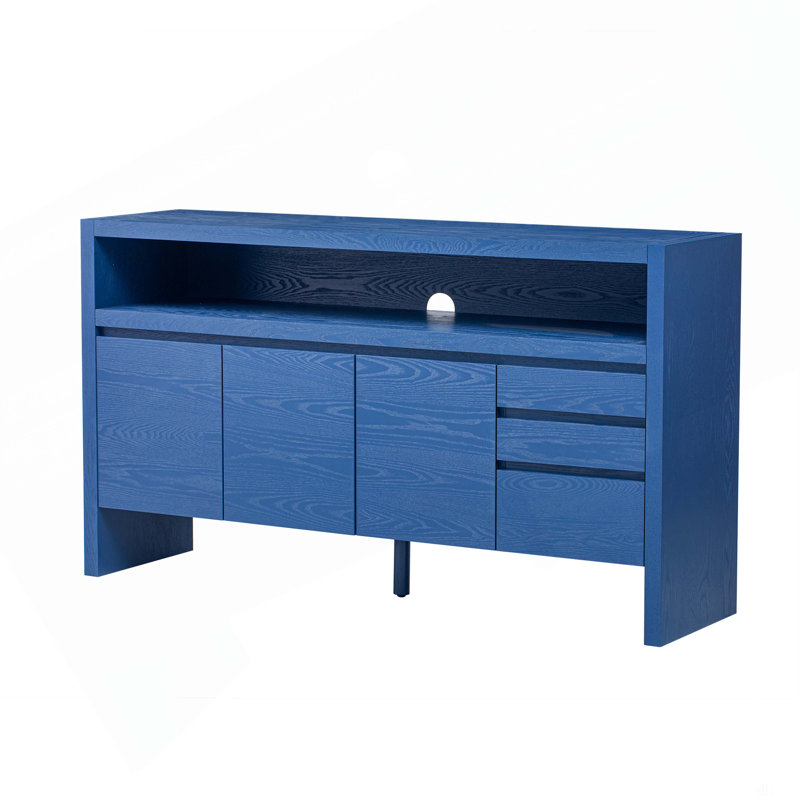 60 Inch Modern Ash Veneer Sideboard With 3 Doors, 3 Drawers, And Large Storage Cabinet For Living Room Or Dining Room