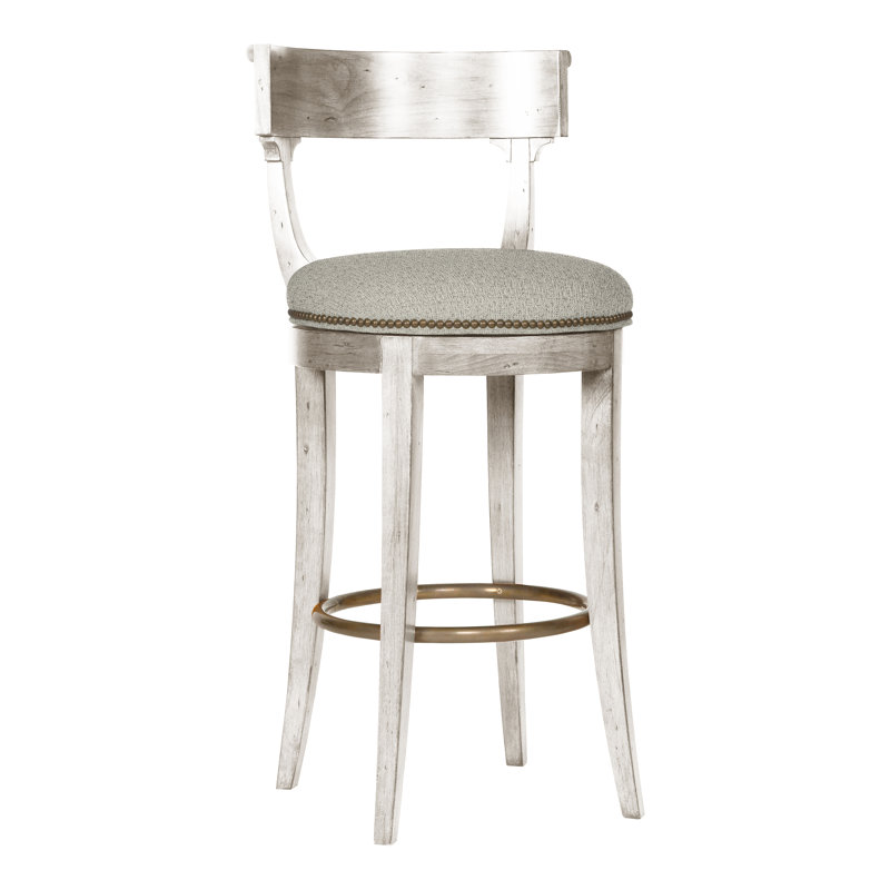 Miles Swivel Upholstered Bar Stool with Solid Wood Frame, Yes, Tuck Metal, Casa Blanca