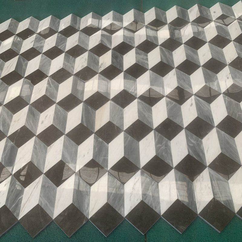 Marbre hexagonal à jet d'eau, blanc, gris, noir, 3 couleurs, marbre naturel, pour plancher et mur, carrelage en marbre poli, pierre naturelle, 1 boîte de 12 pièces