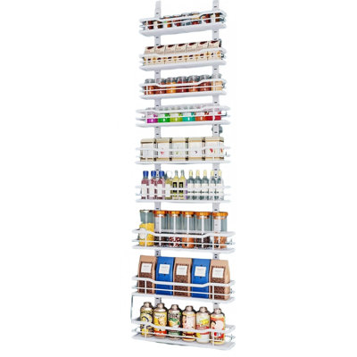 Rangement à 9 niveaux avec panier ajustable, blanc