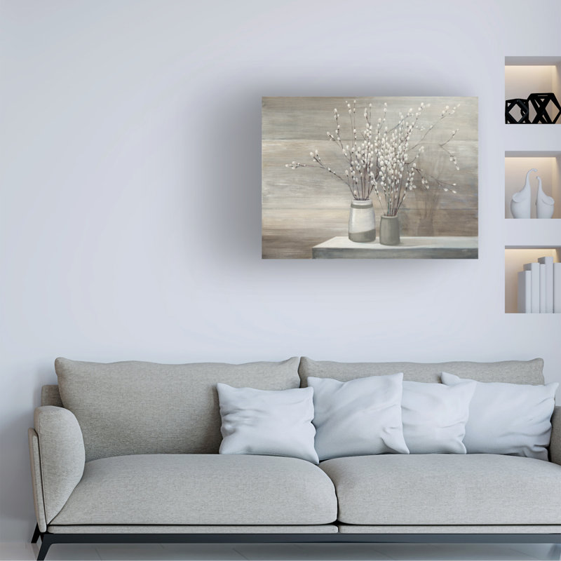 Art mural sur toile tendue - Art mural Julia Pinton Willow Still Life Grey Pots pour salon, chambre à coucher ou bureau