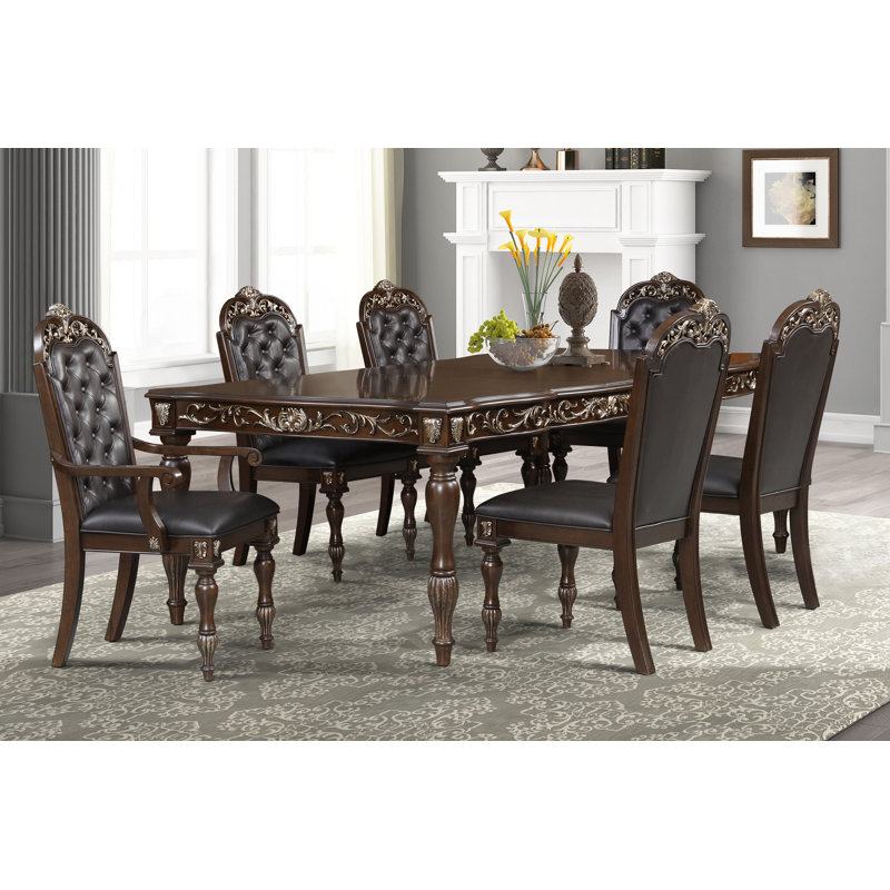 Maximus Wood Dining Set in Madeira, 7 Pieces: Table, 6 Chairs