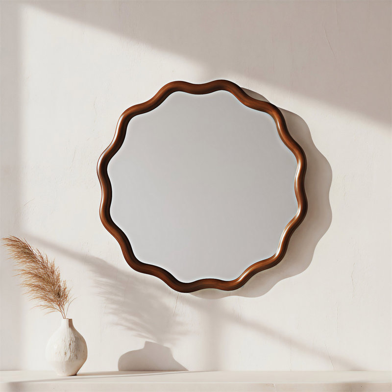 Miroir rond, 24,01 po x 24,01 po, Noir / noyer foncé