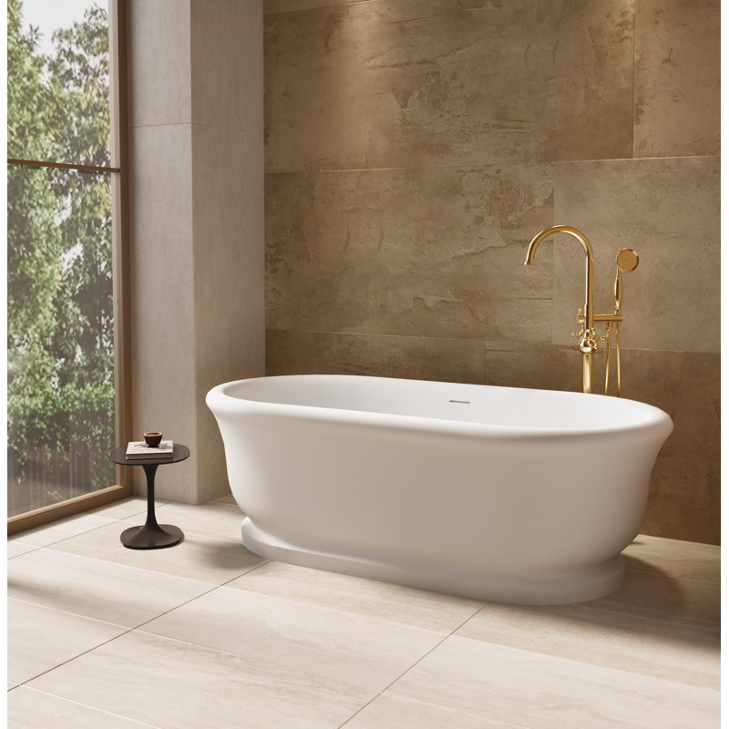 Baignoire autoportante à surface solide blanche 67 po avec bord roulé 67 po