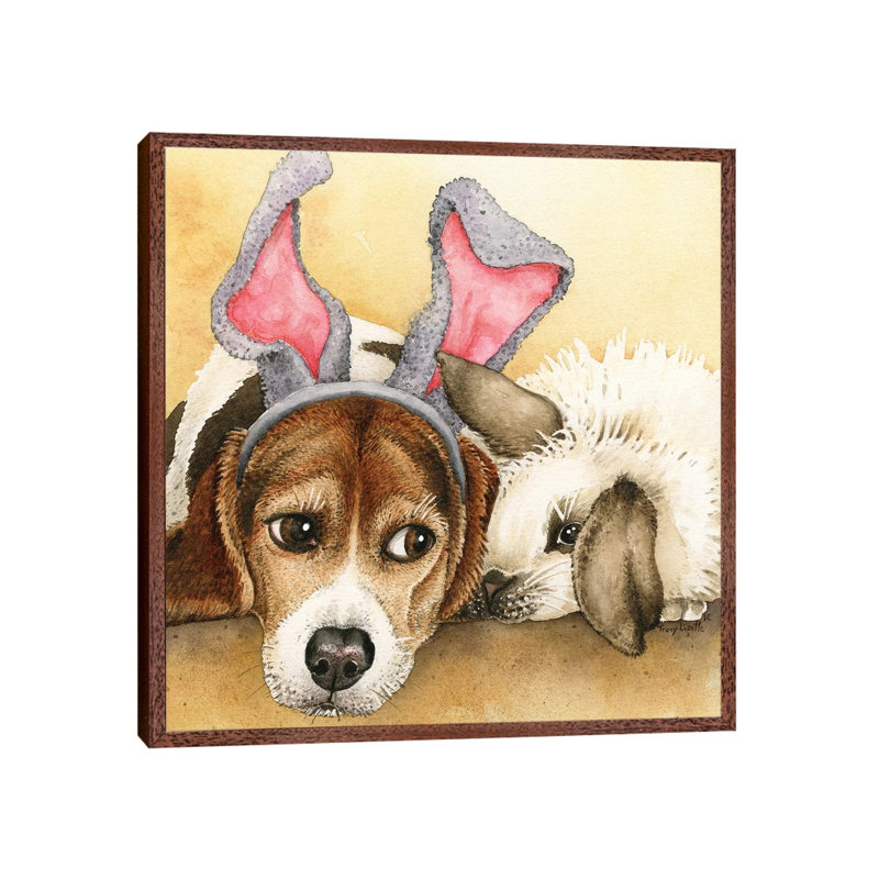 Bunny Friends by Tracy Lizotte - Painting on Canvas, 93.98cm H x 93.98cm W x 3.81cm D, Classic Brown Wood Framed