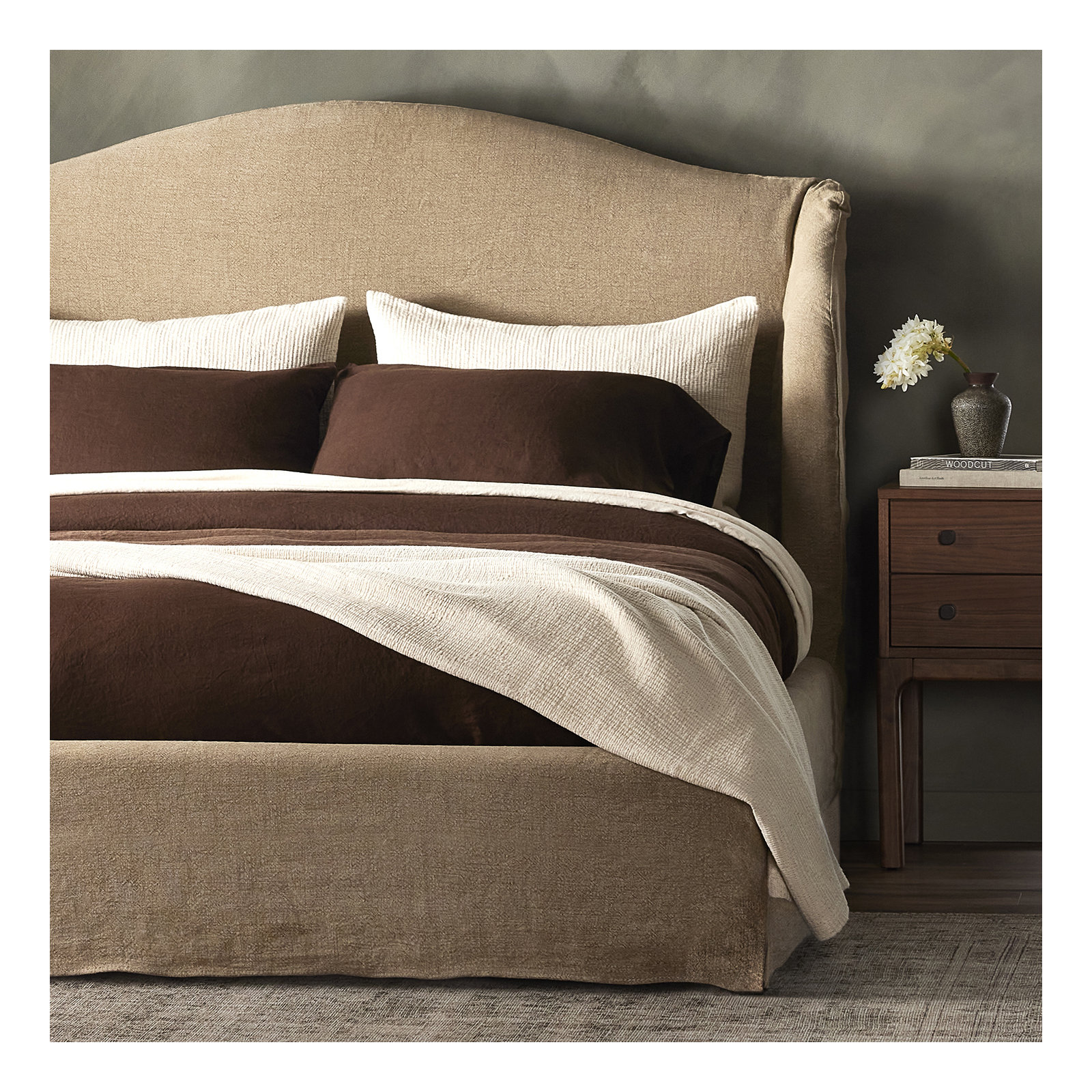 Mulberry Upholstered Wingback Bed, Queen, Broadway Canvas