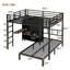 Lit double superposé au-dessus d'un lit simple en métal avec bureau pliant et garde-robe encastré à DEL, pour réduire le bruit et économiser de l'espace