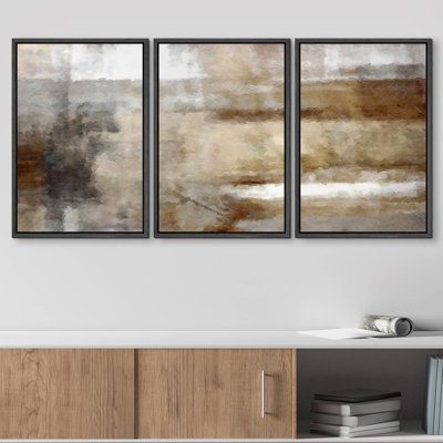 Grunge Abstract Paint Stroke Effect " Pastel Watercolor Brown Dark Color Blocks Abstract Shapes Modern Art Decor " 3 - Pieces