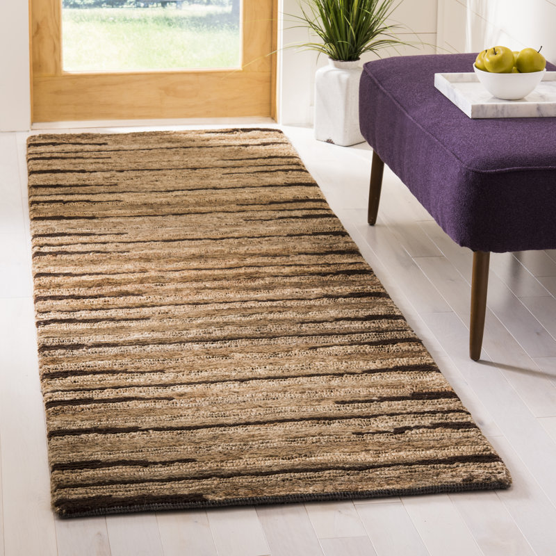 Elaine Organic Hand Knotted Jute Striped Rug, Runner 2'6" x 10'