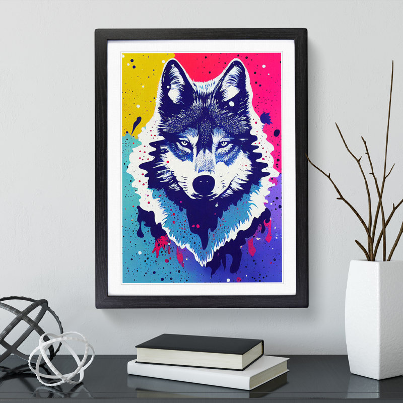 XV1022-5253X Wolf Dripping Paint No.4 - Single Picture Frame Print, Black Framed, 64cm H x 46cm W