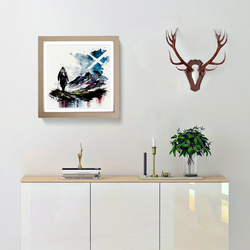 Scotland Gestural - Single Picture Frame Print on Wood, Oak