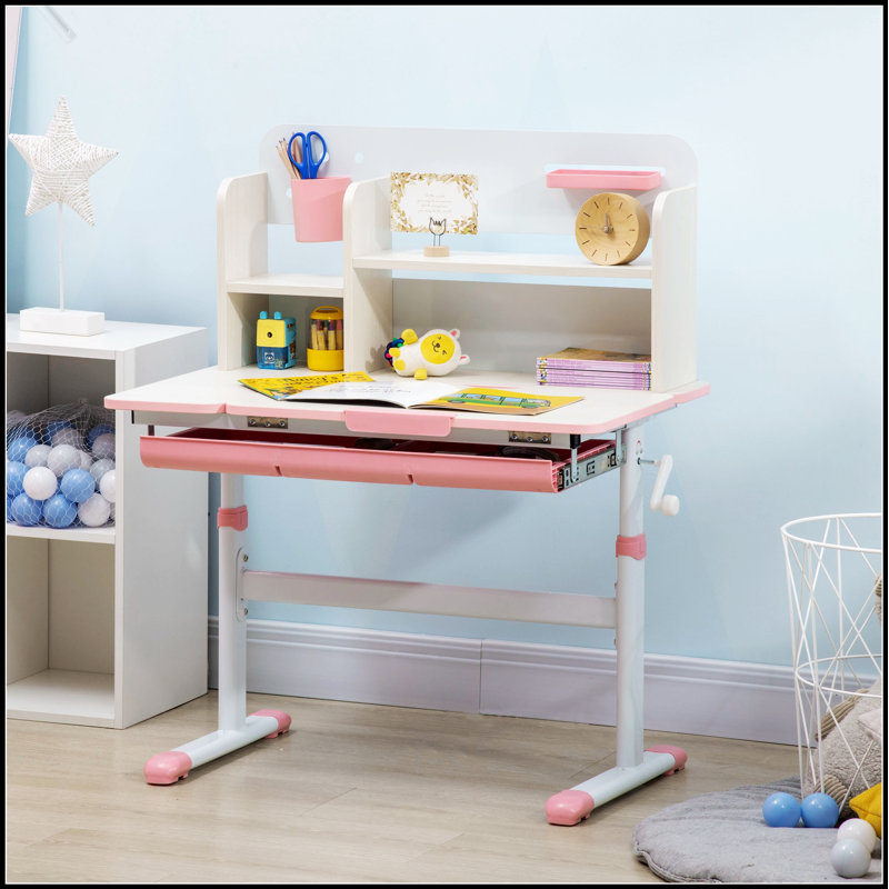 Bureau d'étude en bois réglable en hauteur avec rangement, parfait pour l'apprentissage organisé et la croissance.