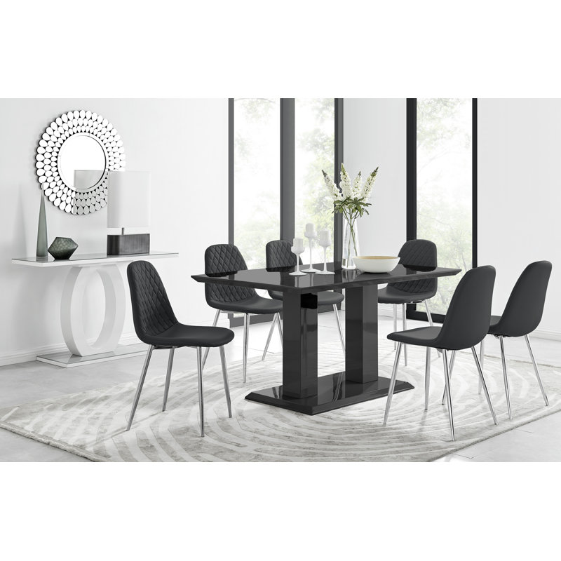 Ensemble de table de salle à manger Eubanks, Noir, Noir / argent