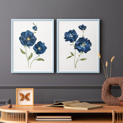 Coquelicots bleus - reproduction encadrée de qualité supérieure - prête à être accrochée - aucun clou requis - aucun clou requis