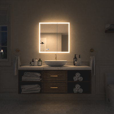 30" X 30" LED Medicine Cabinet With Mirror, Aluminum Bathroom Mirror Cabinet With Lights, Anti-Fog, Dimmable 3-Colour Temperature, Recessed Or Surface Mount