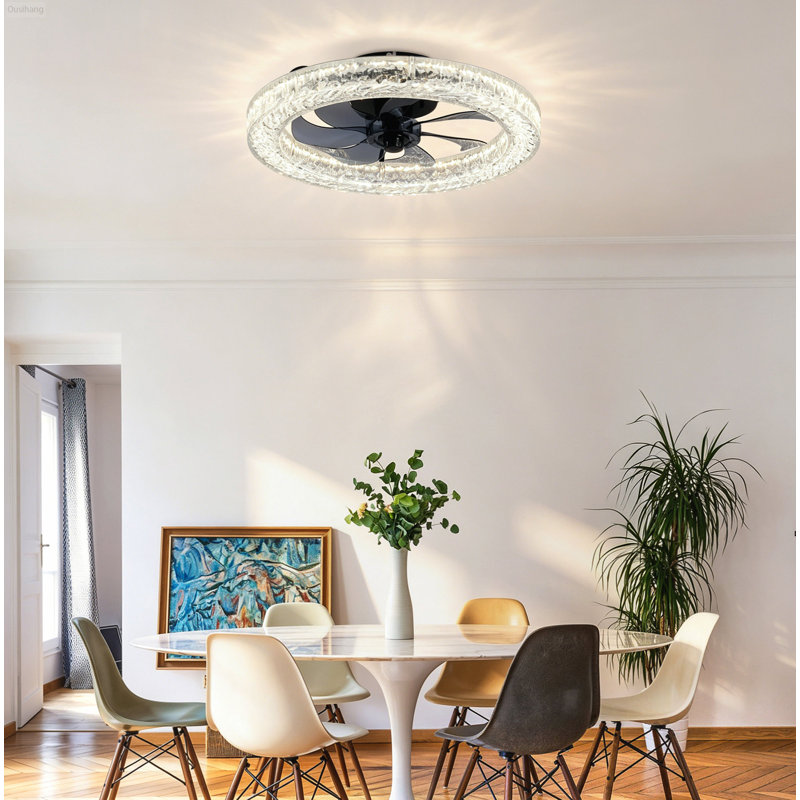 Modern 20-Inch Dimmable LED 6-Speed Reversible DC Flush Mount Ceiling Fan with Light,Style A