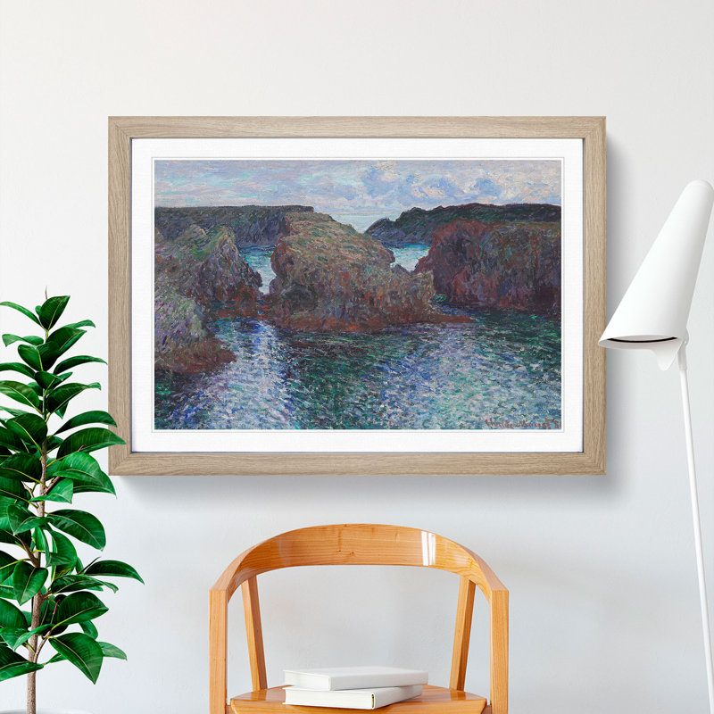 Rocks at Port-Goulphar by Claude Monet - Picture Frame Painting, 36cm H x 48cm W x 2cm D, Oak Framed