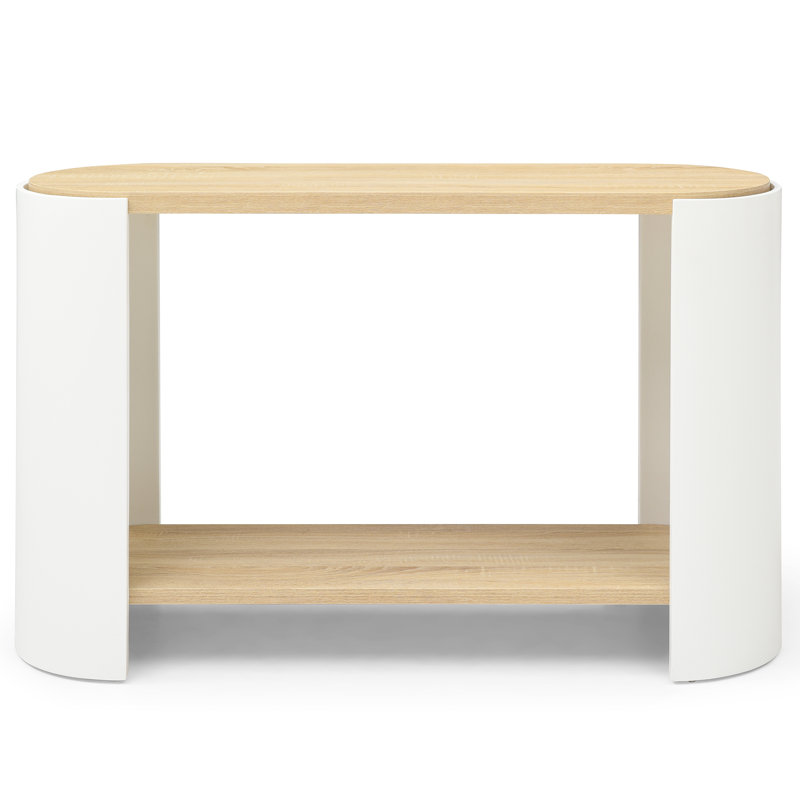 Petite table avec 2 tablettes, blanc et naturel, facile à assembler, meuble de salon, table de chevet, rangement ovale, assemblage rapide requis