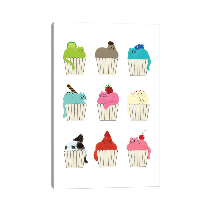 «Cupcat Flavors» par Big Nose Work - impression d'art graphique, Toile tendue, H 60 po x l 40po x P 1,5 po, Pas de tapis