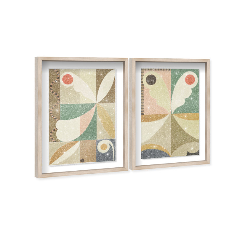 Butterfly Deco Set Shadowbox Abstract Print by Oliver Gal, Black Frame, 10 x 15, 33"H x 23"W, Natural Oak Shadowbox