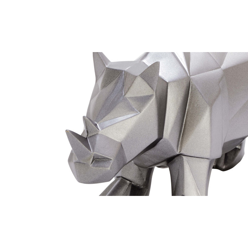 Silver Geometric Resin Rhino Sculpture, 12"