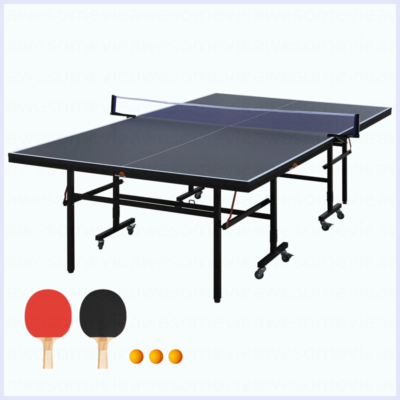 [Table pliante] Table de tennis de table pliante 9 pi 2 raquettes, 3 balles, 1 filet et un ensemble de poteaux pliables noirs, 8 roues pour un déplacement facile