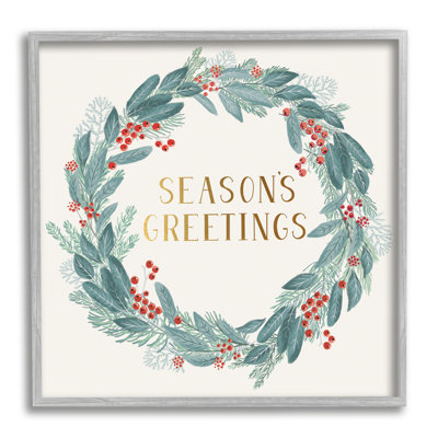 «Winter Foliage Red Holly Wreath Season's Greetings Typographie» par Nina Seven - impression sur toile